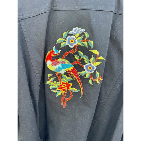 Yi Lin Women's Shirt Flower Peacock Embroidered Button Up Black Plus Size 2X - Picture 3 of 8